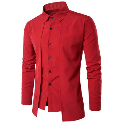 Oeak 2019 New Mens False Two Pieces Solid Color Shirts