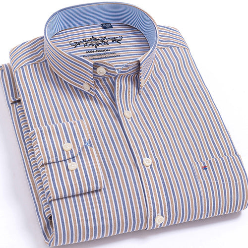 Men's Plaid Checked Oxford Button-down Shirt Chest Pocket